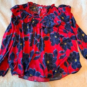Draper James NWOT Floral Red and Blue Blouse // Sz 2x